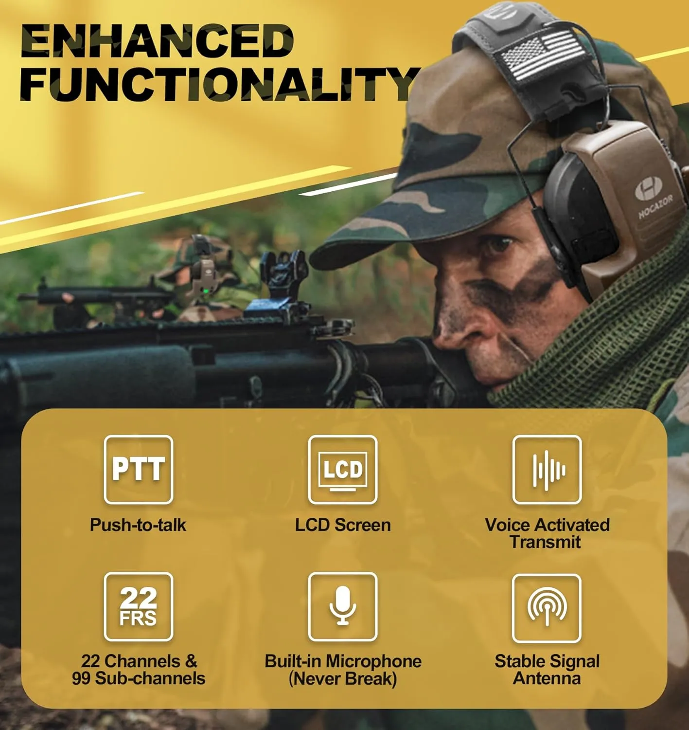 W01 Walkie Talkies Compatible with Walker's Razor Slim Electronic Ear Muffs, Handsfree Communication for Outdoors Hunting Shooting Construction Sites Work Shop, Brown