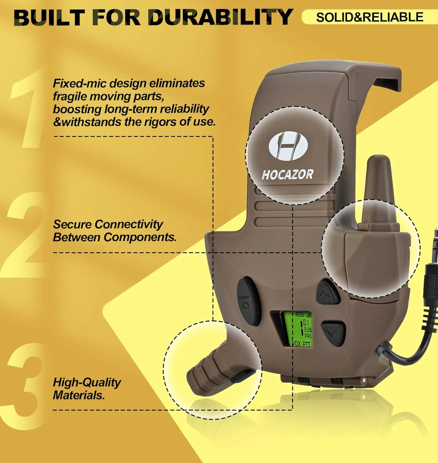 W01 Walkie Talkies Compatible with Walker's Razor Slim Electronic Ear Muffs, Handsfree Communication for Outdoors Hunting Shooting Construction Sites Work Shop, Brown