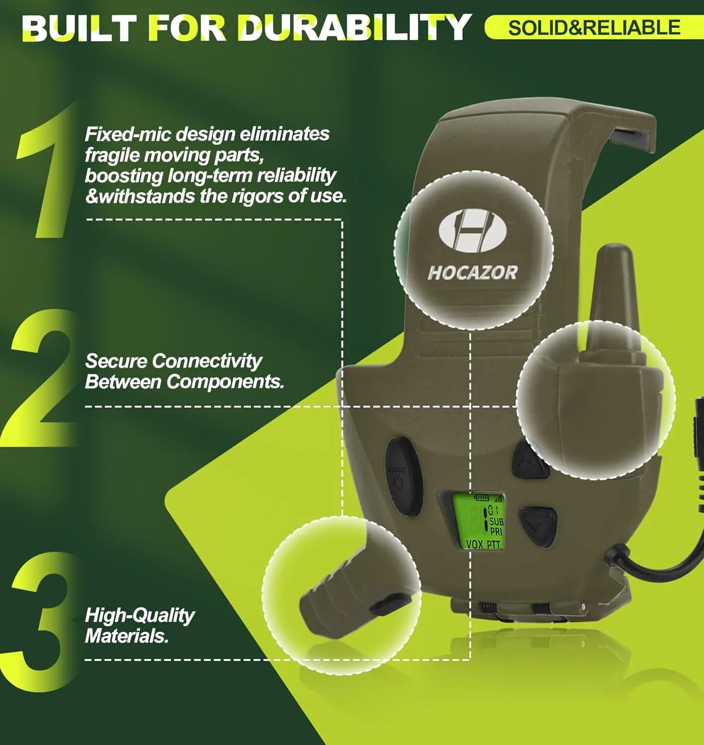 W01 Walkie Talkies Compatible with Walker's Razor Slim Electronic Ear Muffs, Handsfree Communication for Outdoors Hunting Shooting Construction Sites Work Shop, Green