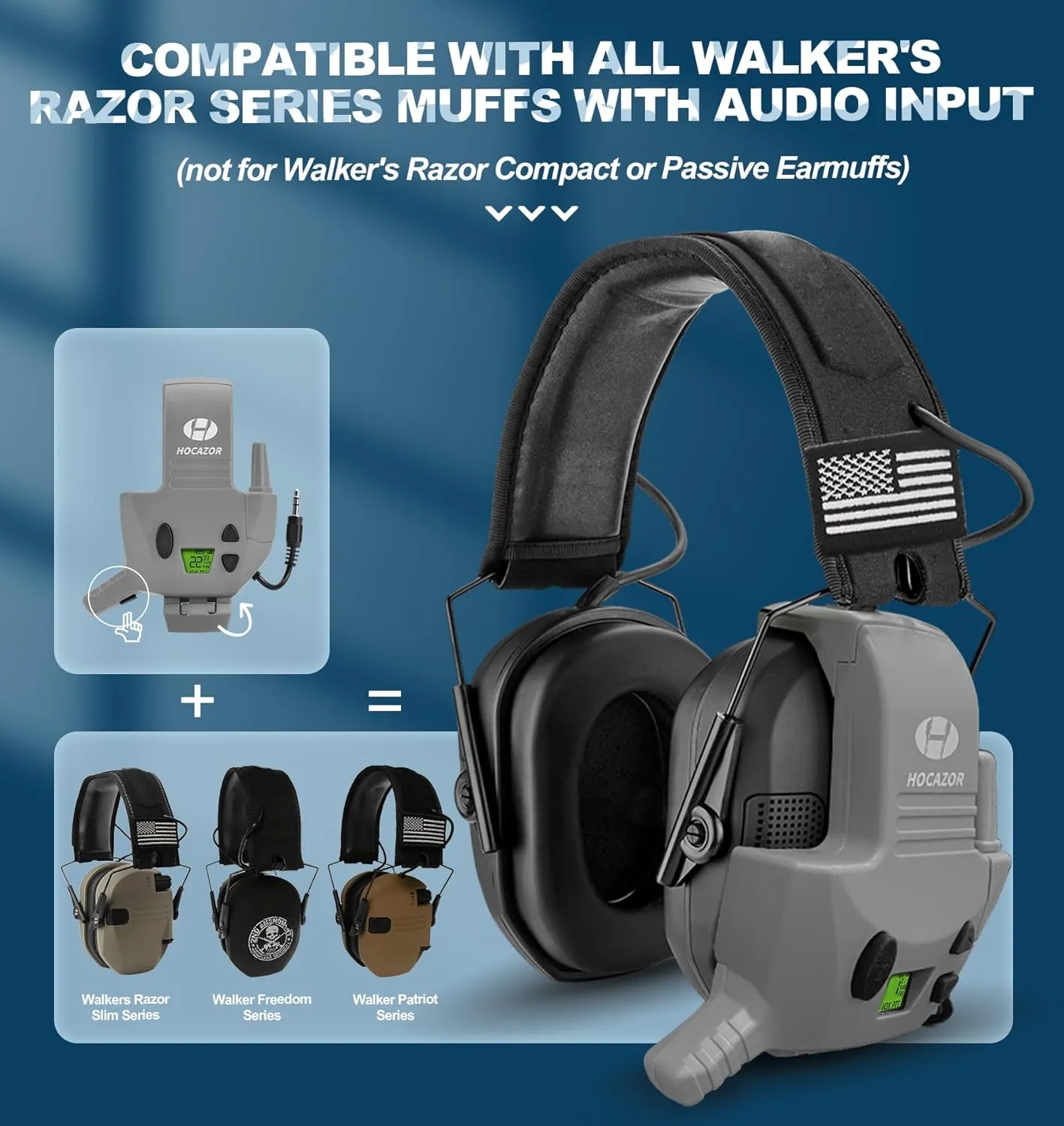 W01 Walkie Talkies Compatible with Walker's Razor Slim Electronic Ear Muffs, Handsfree Communication for Outdoors Hunting Shooting Construction Sites Work Shop, Grey