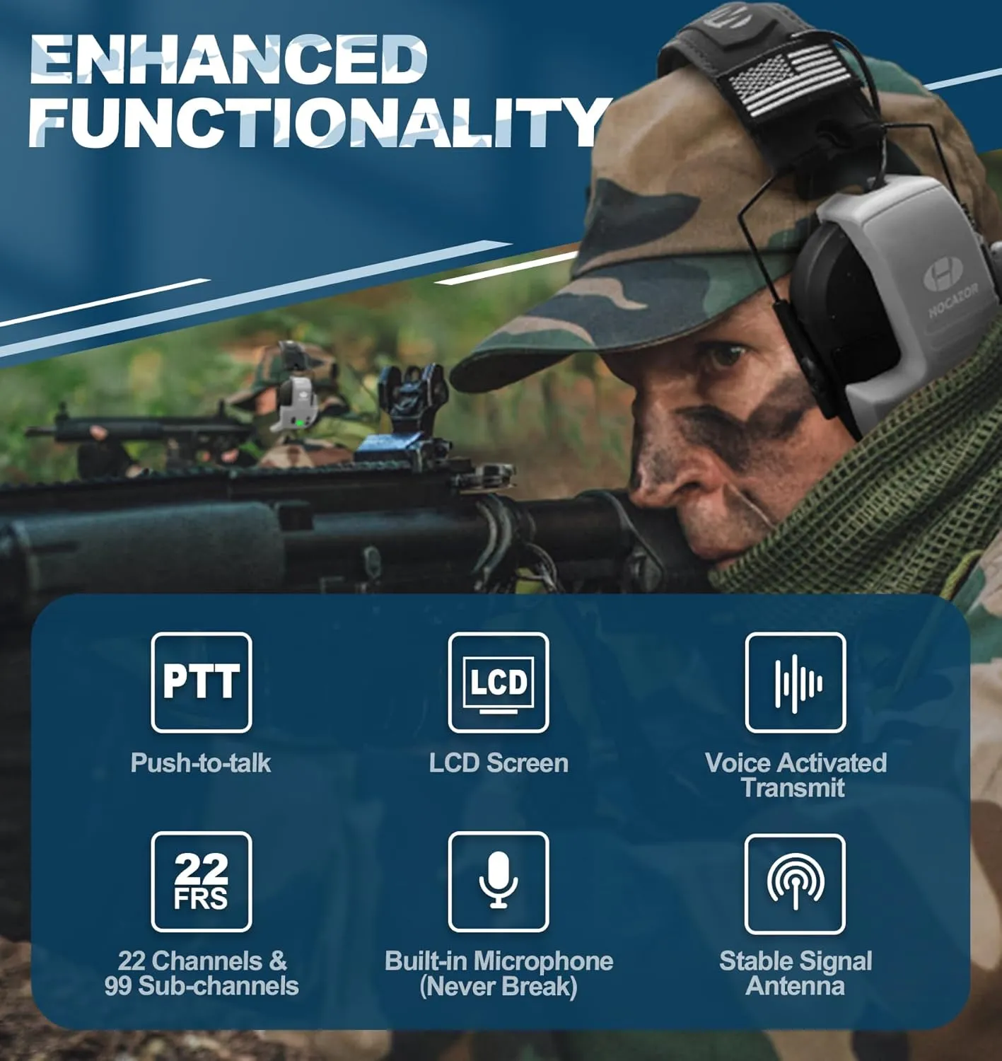 W01 Walkie Talkies Compatible with Walker's Razor Slim Electronic Ear Muffs, Handsfree Communication for Outdoors Hunting Shooting Construction Sites Work Shop, Grey