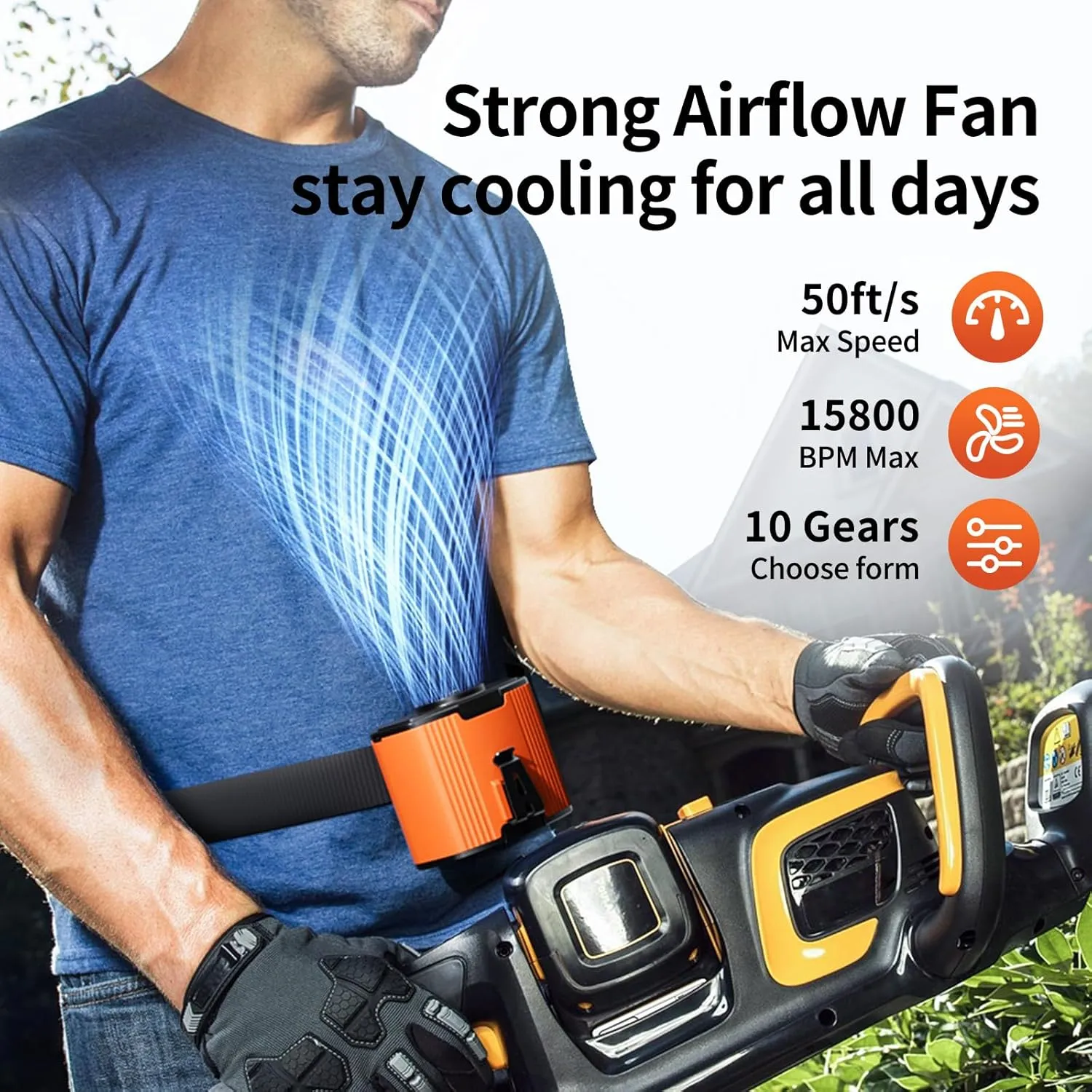 Waist fan,Portable Fan Rechargeable,Strong Airflow Mini Wearable Belt Fans,10 Speed Portable Neck Fans,Outdoor,Camping,Jobsite,Fishing,Travel (Orange)