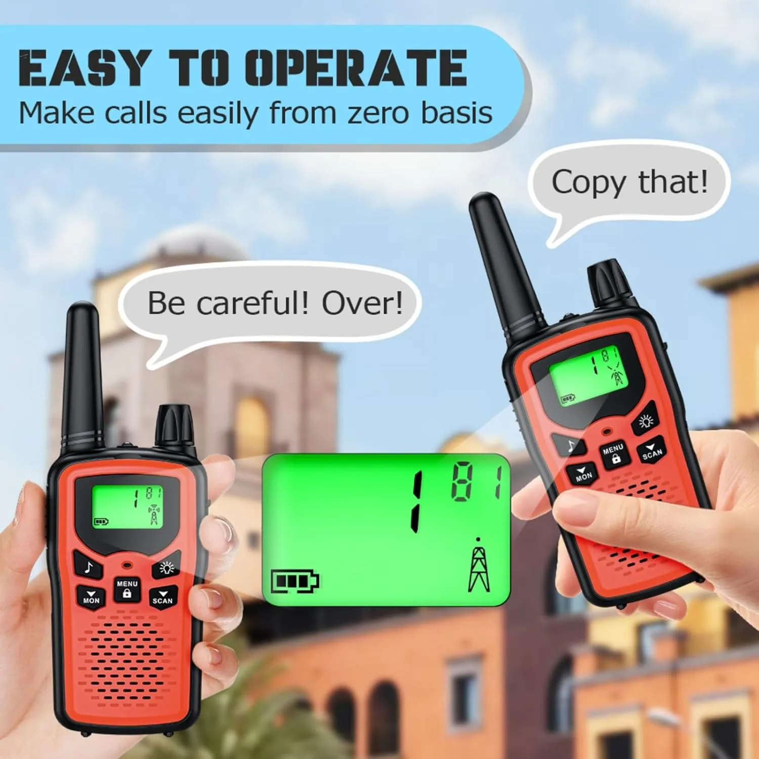 Walkie Talkie Long Range Walkie talkies with Rechargegable for Adults, 22 Channel FRS 2-Way Radios Walky Talky with LED Flashlight for Climbing, Camping Trip and Family Emergency Kit(2 Pack Red).