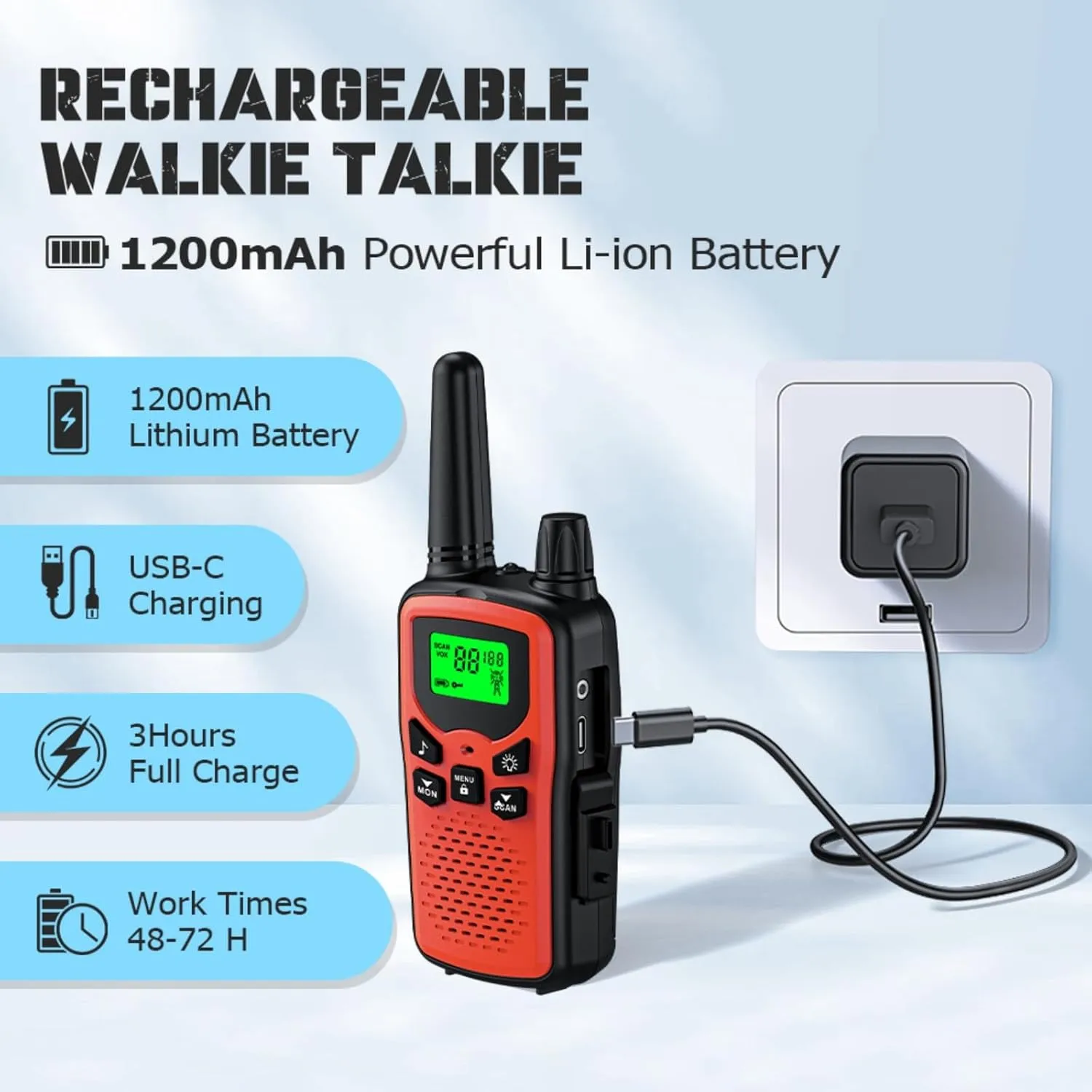 Walkie Talkie Long Range Walkie talkies with Rechargegable for Adults, 22 Channel FRS 2-Way Radios Walky Talky with LED Flashlight for Climbing, Camping Trip and Family Emergency Kit(2 Pack Red).