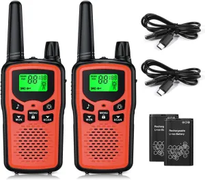 Walkie Talkie Long Range Walkie talkies with Rechargegable for Adults, 22 Channel FRS 2-Way Radios Walky Talky with LED Flashlight for Climbing, Camping Trip and Family Emergency Kit(2 Pack Red).