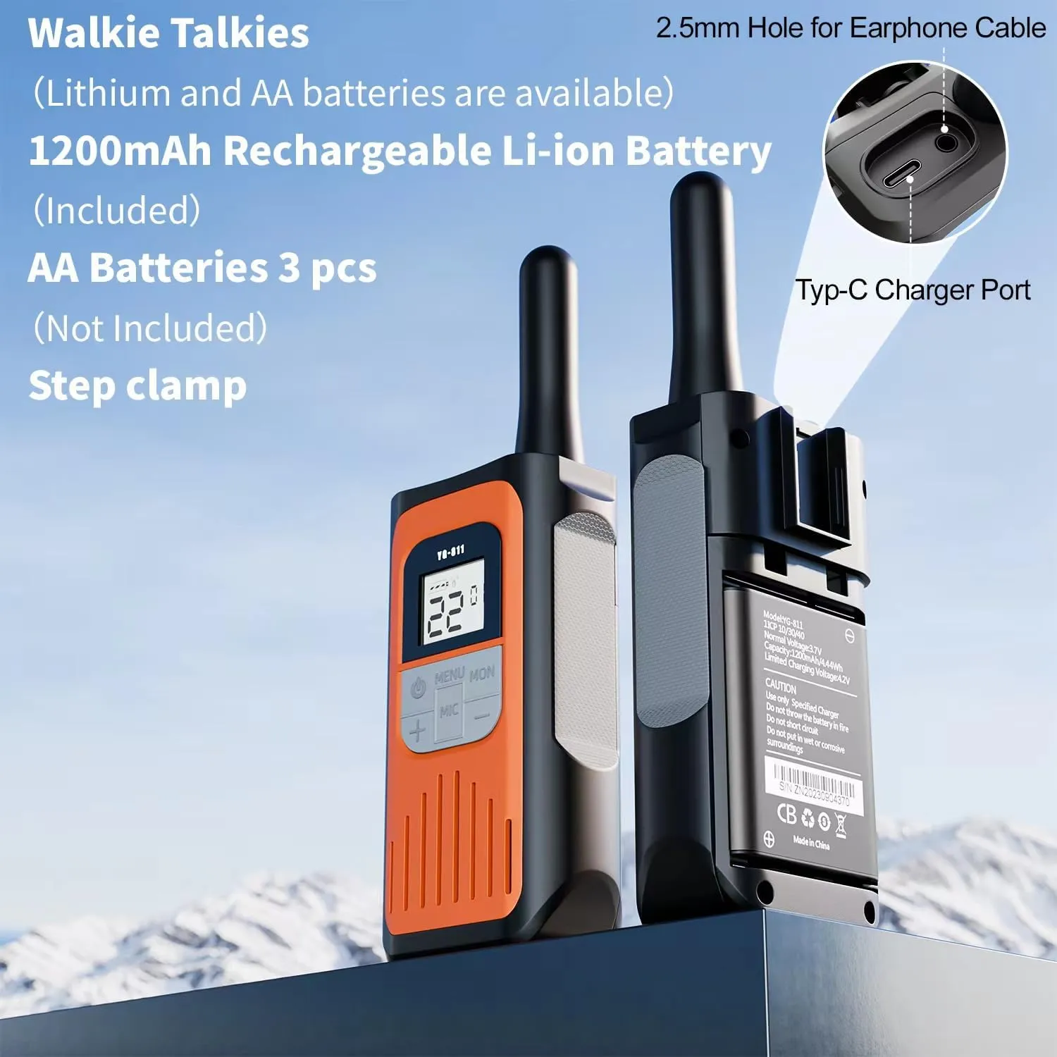 Walkie Talkies for Adults, Rechargeable Walkie Talkies Long Range 22 Channel Two-Way Radios with 1200mAh Li-ion Batteries and USB Charger for Biking,Camping,Hiking,4 Pack