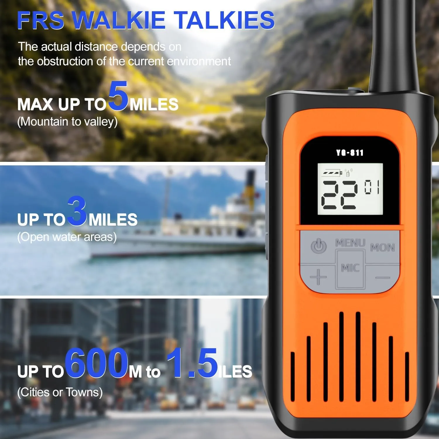 Walkie Talkies for Adults, Rechargeable Walkie Talkies Long Range 22 Channel Two-Way Radios with 1200mAh Li-ion Batteries and USB Charger for Biking,Camping,Hiking,4 Pack
