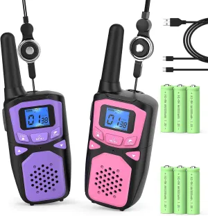 Walkie Talkies for Kids Rechargeable, 2 Pack Long Range Walkie-Talkie for Small 2 Way Radio Hands-Free Outdoor Camping, Hiking Talki with Wearable Lanyard Birthday Xmas Toys Gifts for Boys Girls Kids