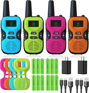 Walkie Talkies for Kids - Rechargeable 4 Pack: Walky Talky for Kids with Charger Battery - Walkie-Talkies Long Range Outdoor, Hiking, Camping Toys for 3-12 Year Old Girls Boys