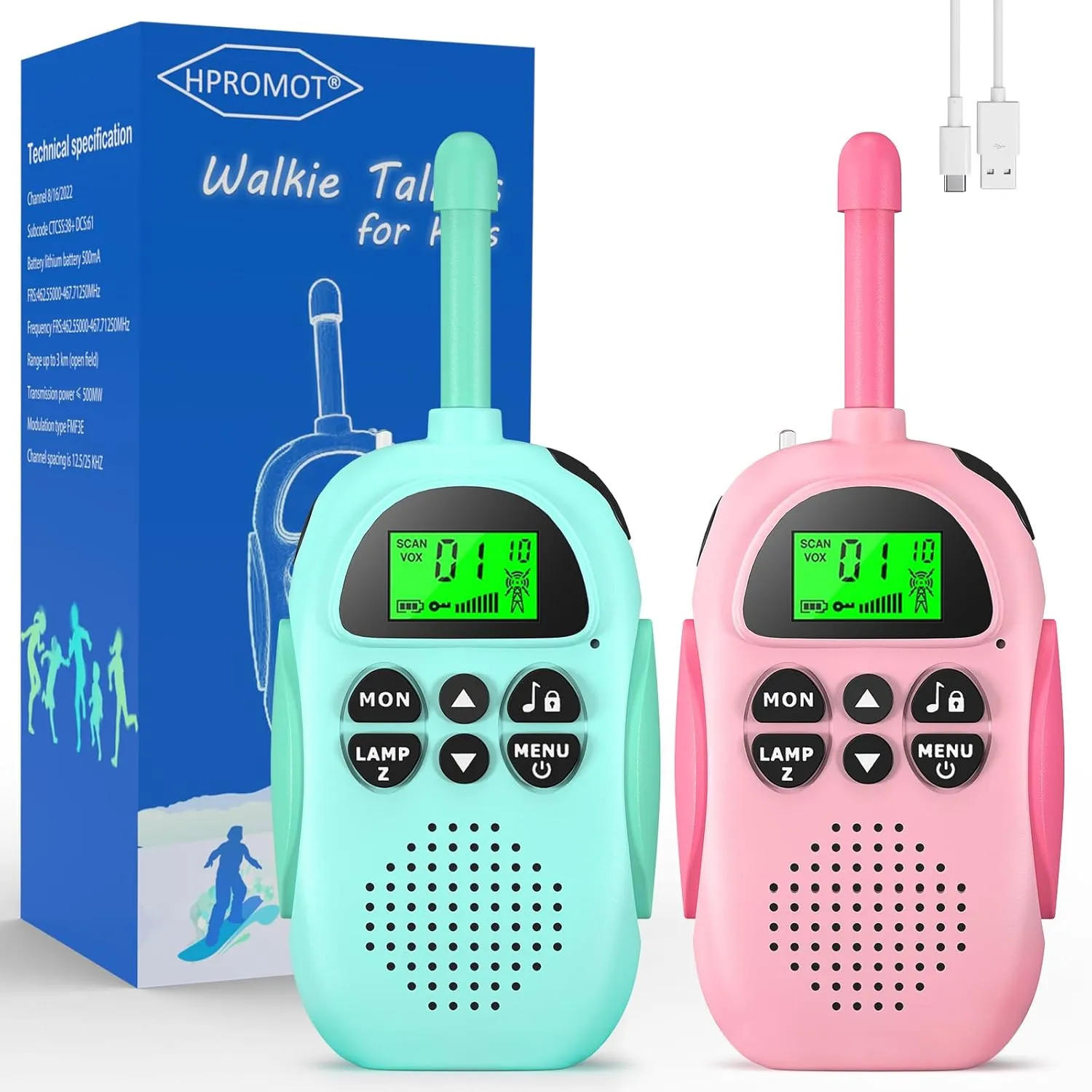 Walkie Talkies for Kids Rechargeable Toys for Ages 5-7 Boys Girls, 22 Channels 2 Way Radio Toy Christmas Birthday Gifts for Girls Boys Ages 3-12 Camping Hiking Outdoor Easter Basket Stuffers