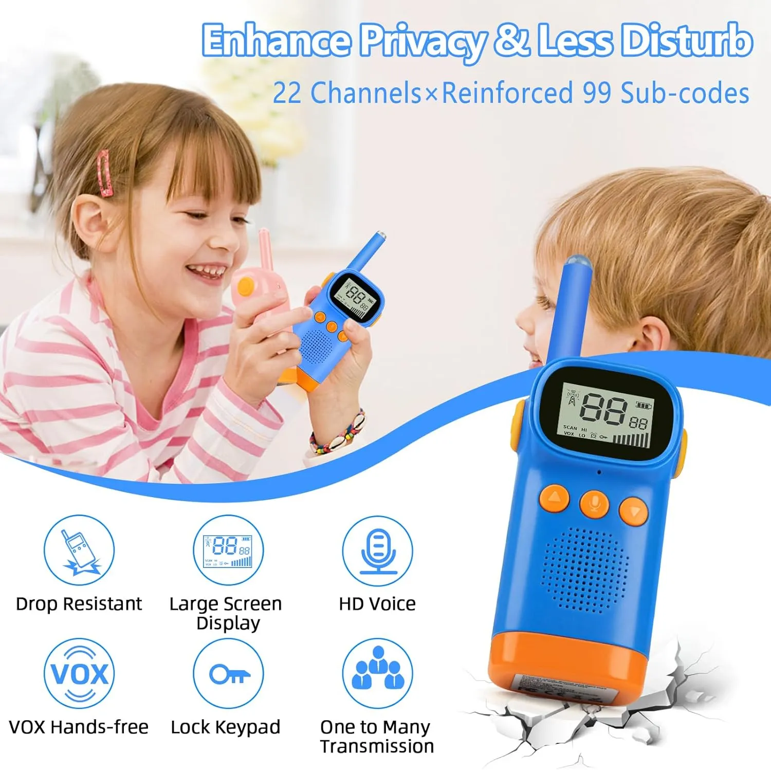 Walkie Talkies for Kids,Birthday Xmas Gifts for 3 4 5 6 7 8 9 10 11 12 Year Old Toddler,Walkie Talkies Long Range Kids,Boys and Girls Toys for Fun 2 Pack,22CH 2 Way VOX Radio 3Km for Outdoor