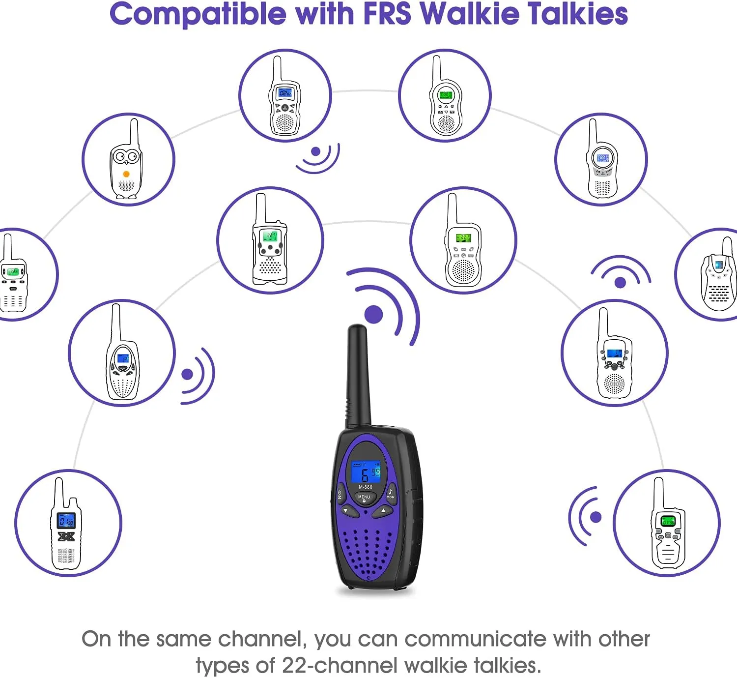 Walkie Talkies Long Range, M880 FRS Two Way Radio for Adults with Mic LCD Screen/Resistance Wakie-Talkies with Noise Cancelling for Men Women Outdoor Adventures Cruise Ship (Blue and Violet)