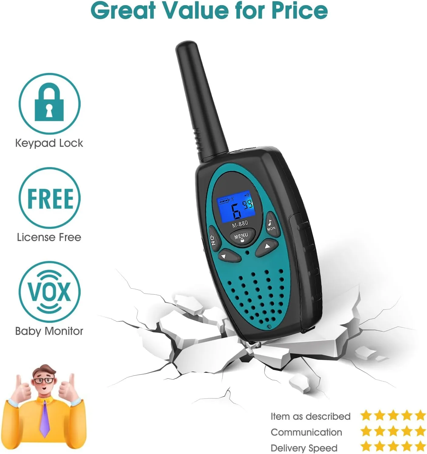 Walkie Talkies Long Range, M880 FRS Two Way Radio for Adults with Mic LCD Screen/Resistance Wakie-Talkies with Noise Cancelling for Men Women Outdoor Adventures Cruise Ship (Blue and Violet)
