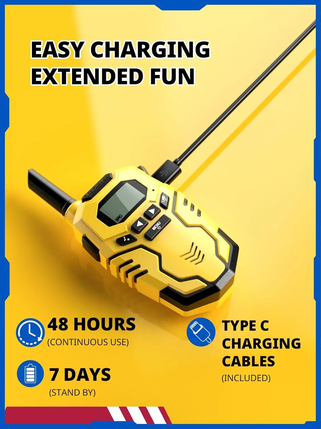 Walkie Talkies Toys for Kids Rechargeable, Long Range 2 Way Radio, Outdoor Camping Games Party Toys for 3 4 5 8-12 Year Old Boys Birthday Xmas Gift for Kids, 3 Pack