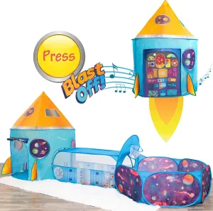 W&O Rocket Ship Play Tent with Tunnel, Ball Pit and Blast Off Button - Inspire Creative Play for Kids - Perfect for Indoor & Outdoor Adventures