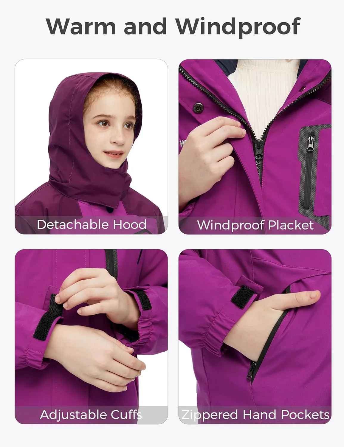 wantdo Girl's Ski Jacket Warm 3 in 1 Winter Coat Fleece Lined Snow Coat