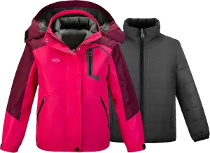 wantdo Girl's Ski Jacket Warm 3 in 1 Winter Coat Fleece Lined Snow Coat