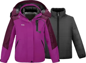 wantdo Girl's Ski Jacket Warm 3 in 1 Winter Coat Fleece Lined Snow Coat