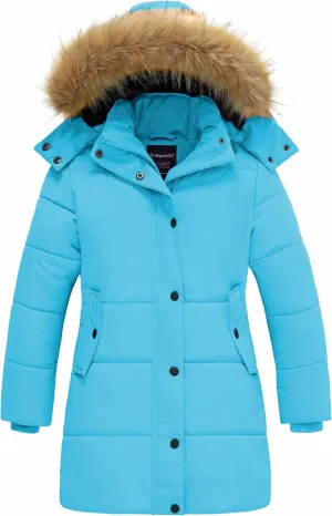 wantdo Girl's Winter Coat Long Puffer Jacket Fleece Parka with Hood Waterproof
