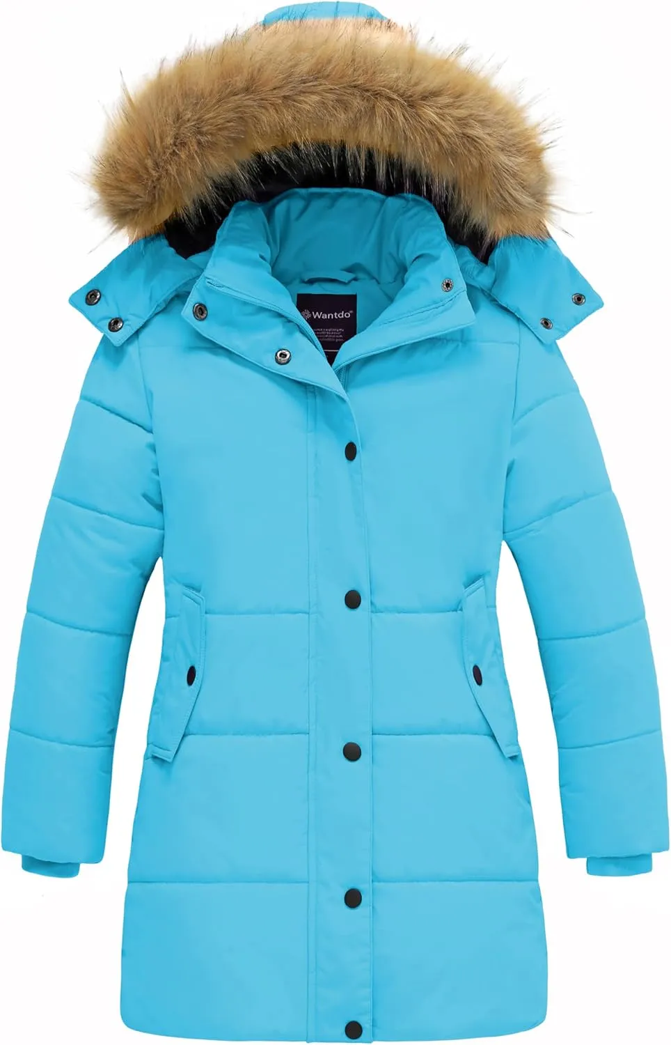 wantdo Girl's Winter Coat Long Puffer Jacket Fleece Parka with Hood Waterproof