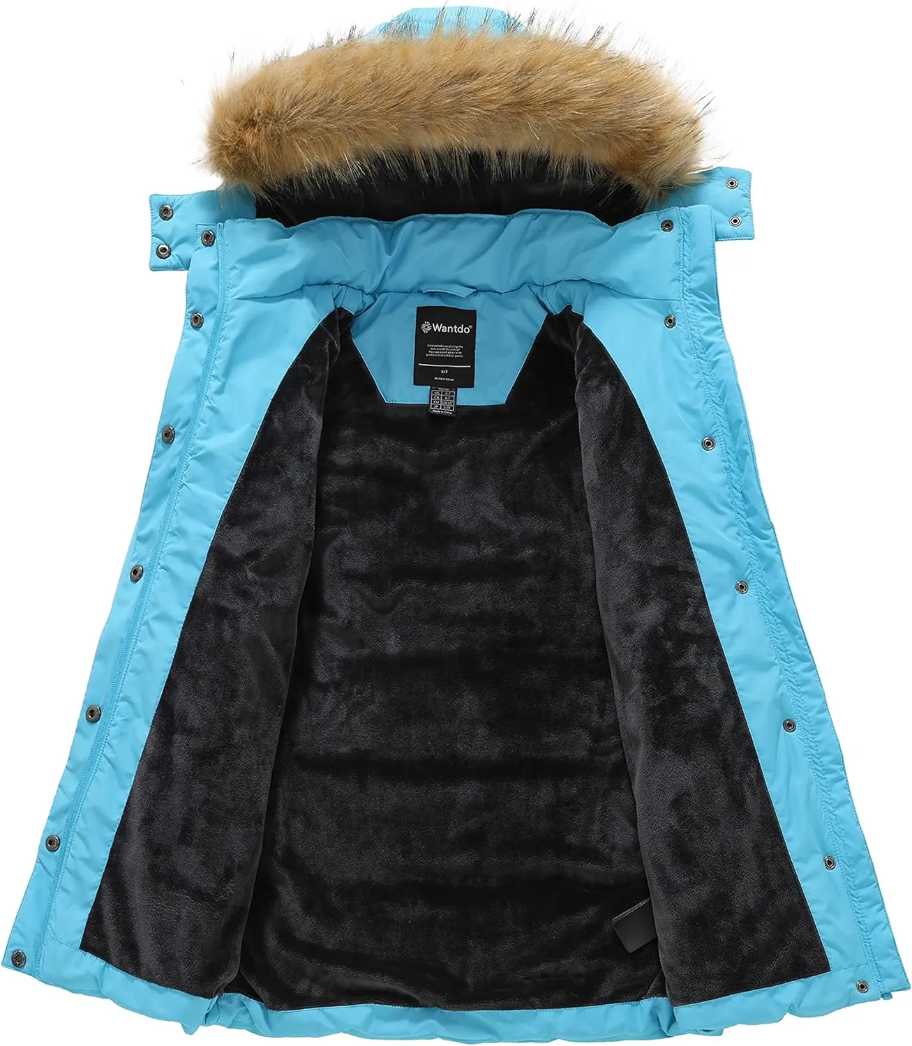 wantdo Girl's Winter Coat Long Puffer Jacket Fleece Parka with Hood Waterproof