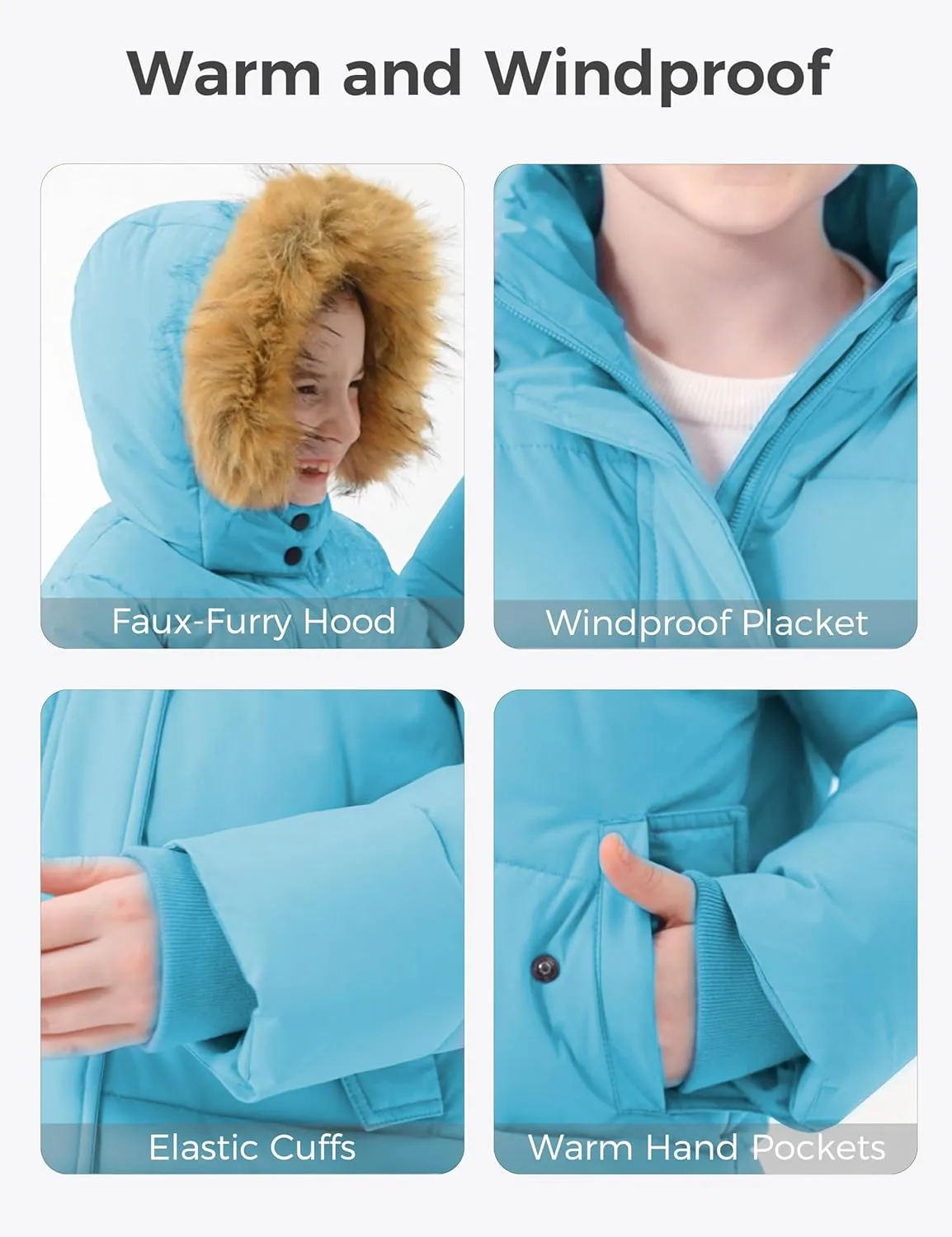 wantdo Girl's Winter Coat Long Puffer Jacket Fleece Parka with Hood Waterproof