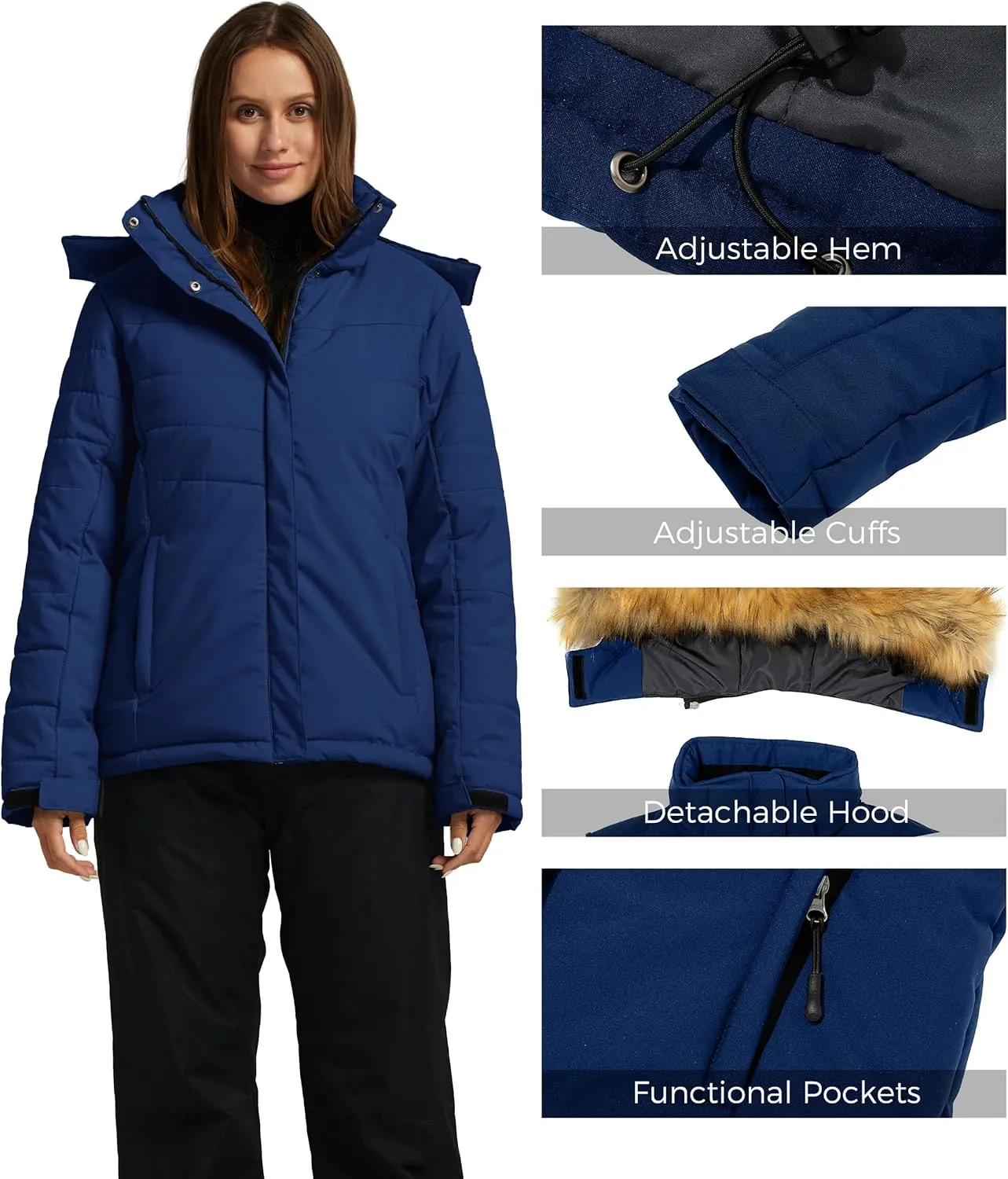 wantdo Women's Waterproof Ski Jacket Hooded Snow Coat Mountain Winter Parka Snowboarding Jackets