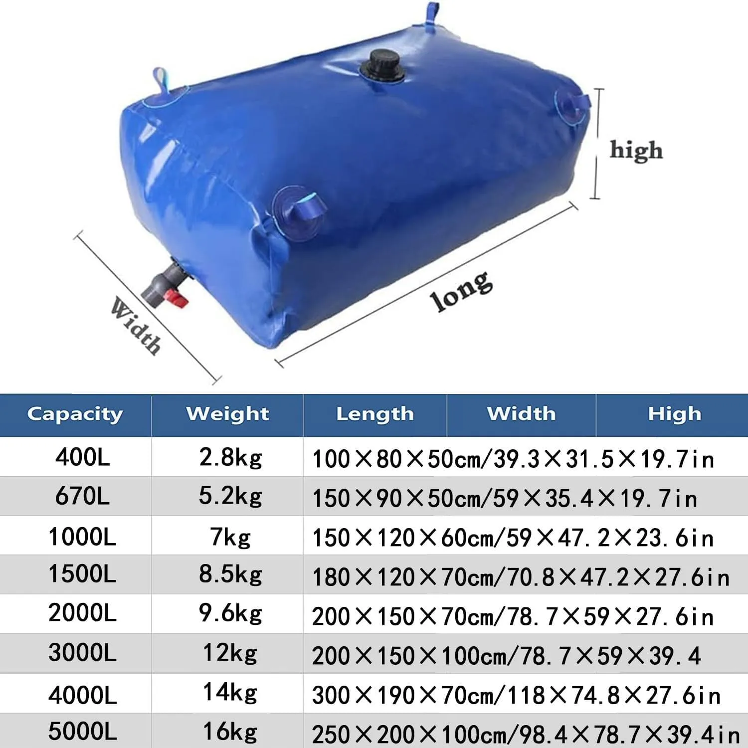 water bladder bag Collapsible Water Storage Bladder Tank,Large-Capacity Water Storage Container,Portable Soft Drought-Resistant Water Bag,for Camping RV,Fire Prevention,Emergency Water ( Size : 670L )