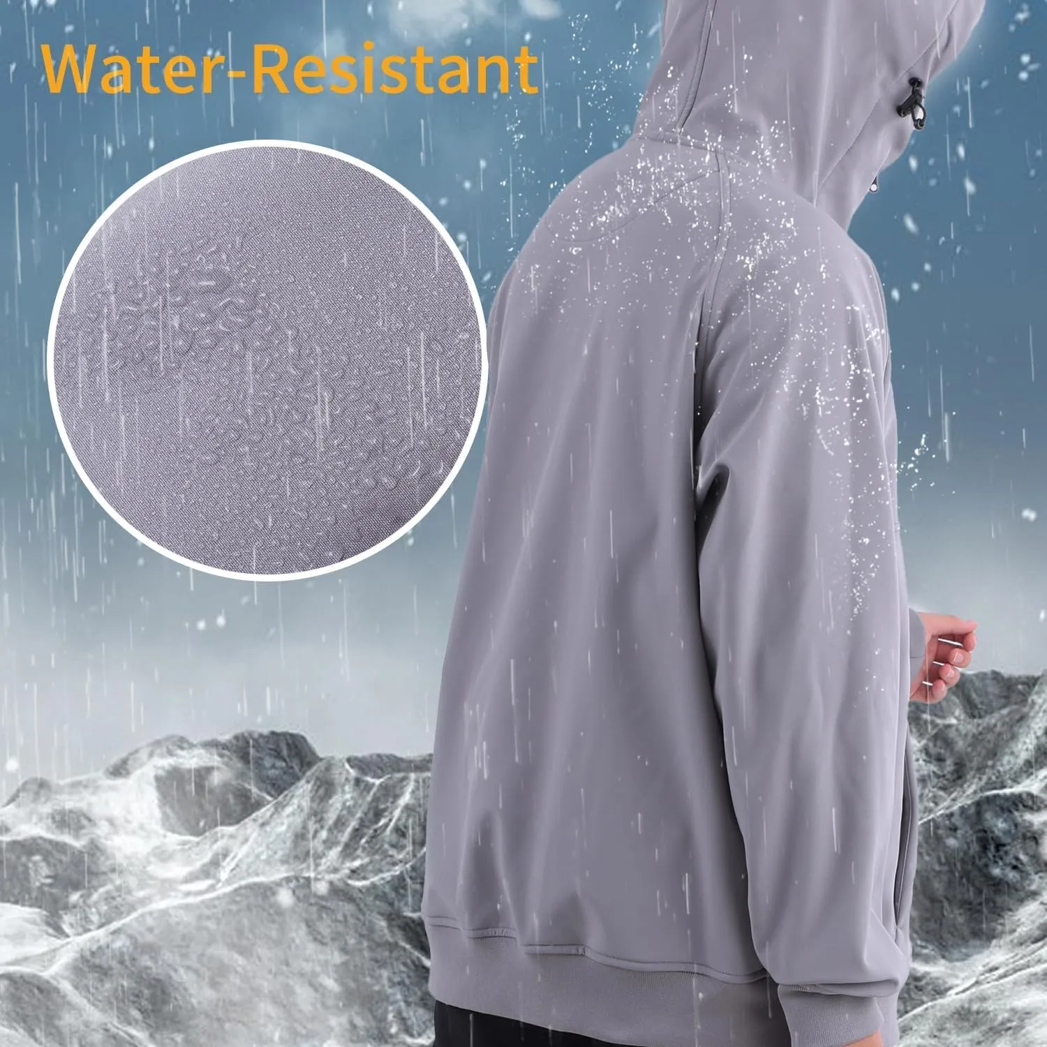 Waterproof Fleece Hoodies For Men Windbreaks Resistant Sweatshirt Softshell Rain Jacket Winter Coat Half Zip Pullover
