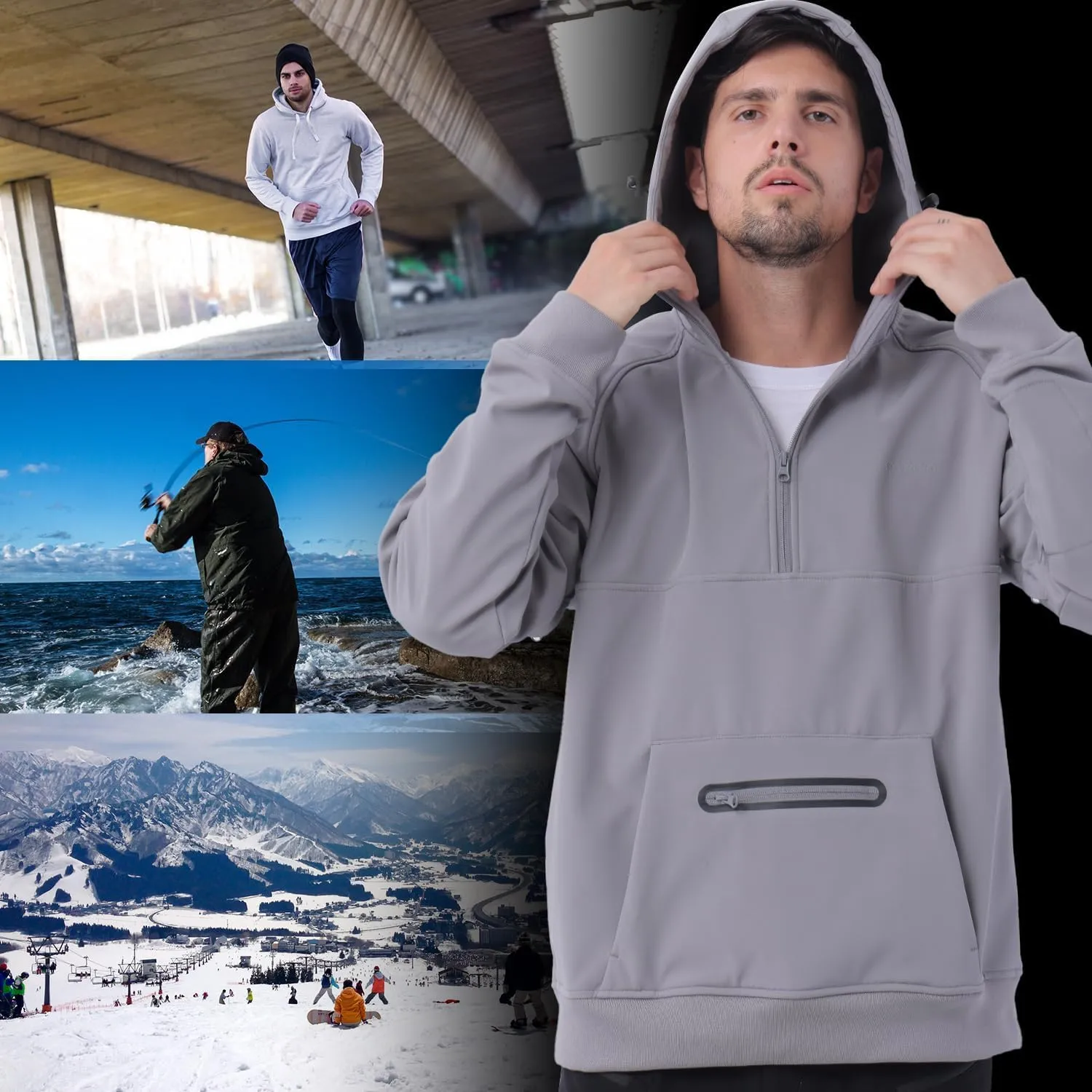 Waterproof Fleece Hoodies For Men Windbreaks Resistant Sweatshirt Softshell Rain Jacket Winter Coat Half Zip Pullover