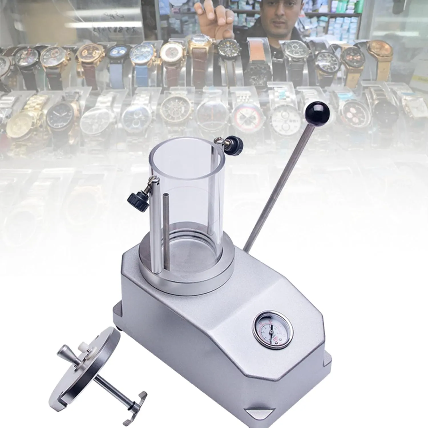 Waterproof Tester Watch, Watch Case Pressure Tester Machine for Waterproofness Testing, Measures Resistance for 2 Watches, for Watchmaker Repairs