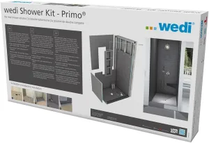 Wedi Fundo Primo Waterproof Shower Kit (3 Ft x 5 Ft) Complete Waterproofing Board Installation System with Central Square Drain Grate Assembly, Prefabricated Sloped Shower Base and Lean Shower Curb