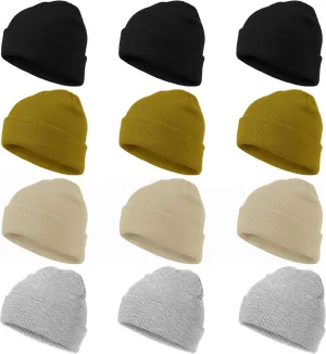 Wheebo 12Pieces Cuffed Knit Beanie Hat for Women Men Winter Skull Ski Cap Unisex Style