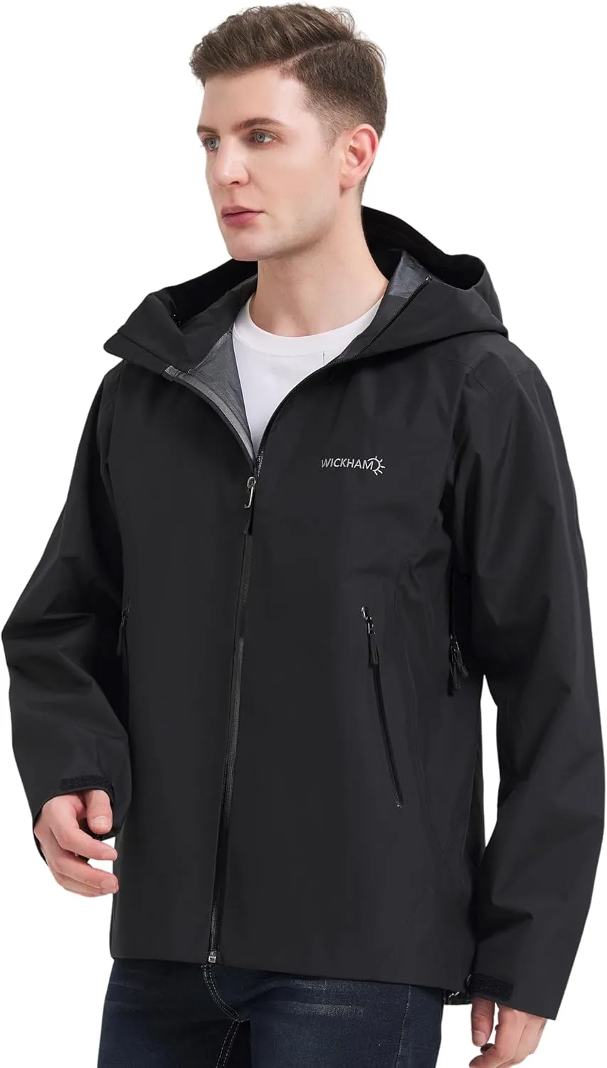 WICKHAM Men's High-performance Rain Jacket Outdoor Waterproof Windproof Coat fully Sealed Seams Shell for Expedition,Golf