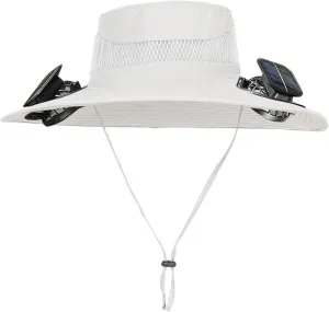 Wide Brim Fan Hat Solar Powered, UPF 50  Solar Fan Sun Hat for Outdoor Beach Camping Fishing Hiking