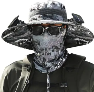Wide Brim Hat with Fans Solar Power, UPF 50  Solar Power Fan Bucket Hats for Camping Fishing Outdoor Hiking Beach