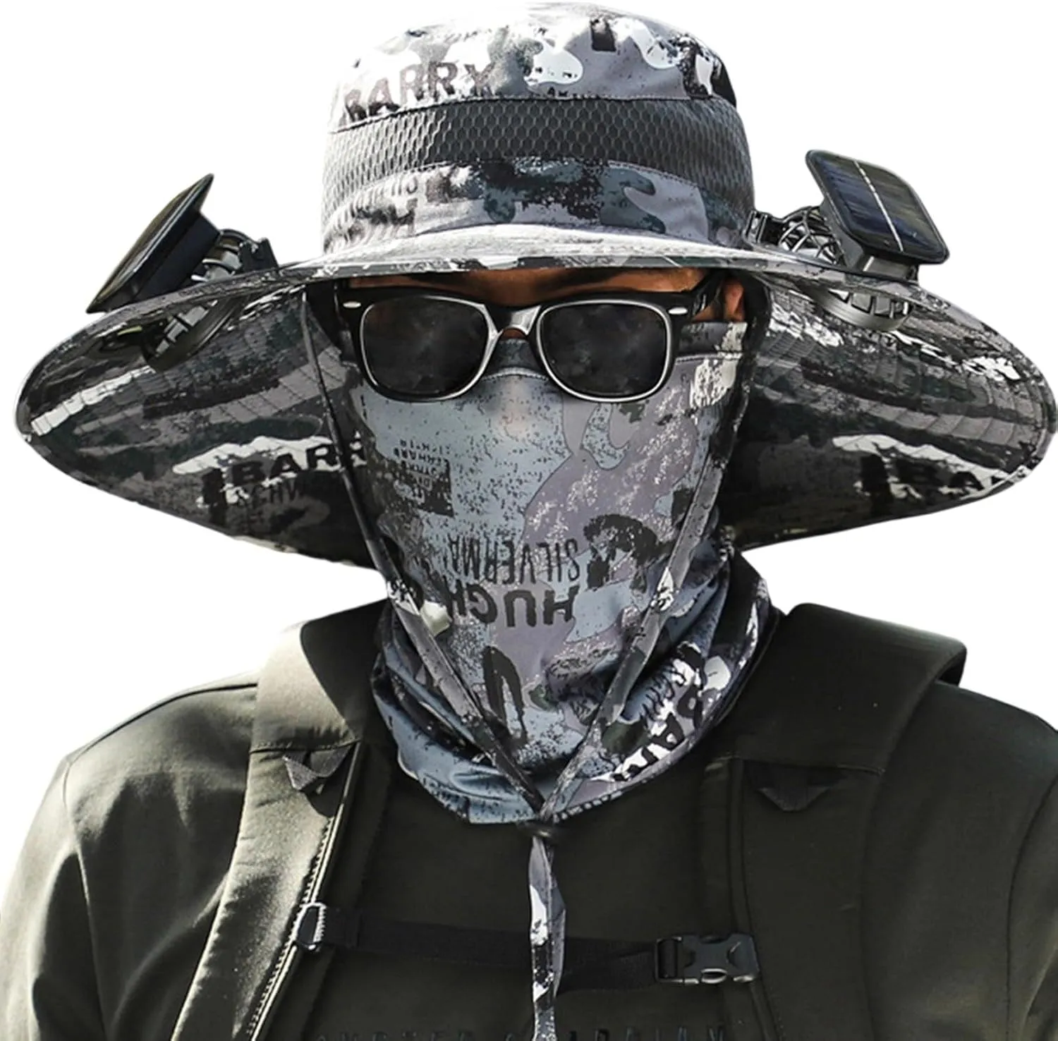 Wide Brim Hat with Fans Solar Power, UPF 50  Solar Power Fan Bucket Hats for Camping Fishing Outdoor Hiking Beach