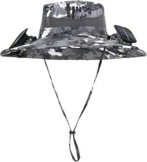 Wide Brim Solar Fan Hat, UPF 50  Solar Power Fan Bucket Hat for Fishing Camping Hiking Outdoor Beach