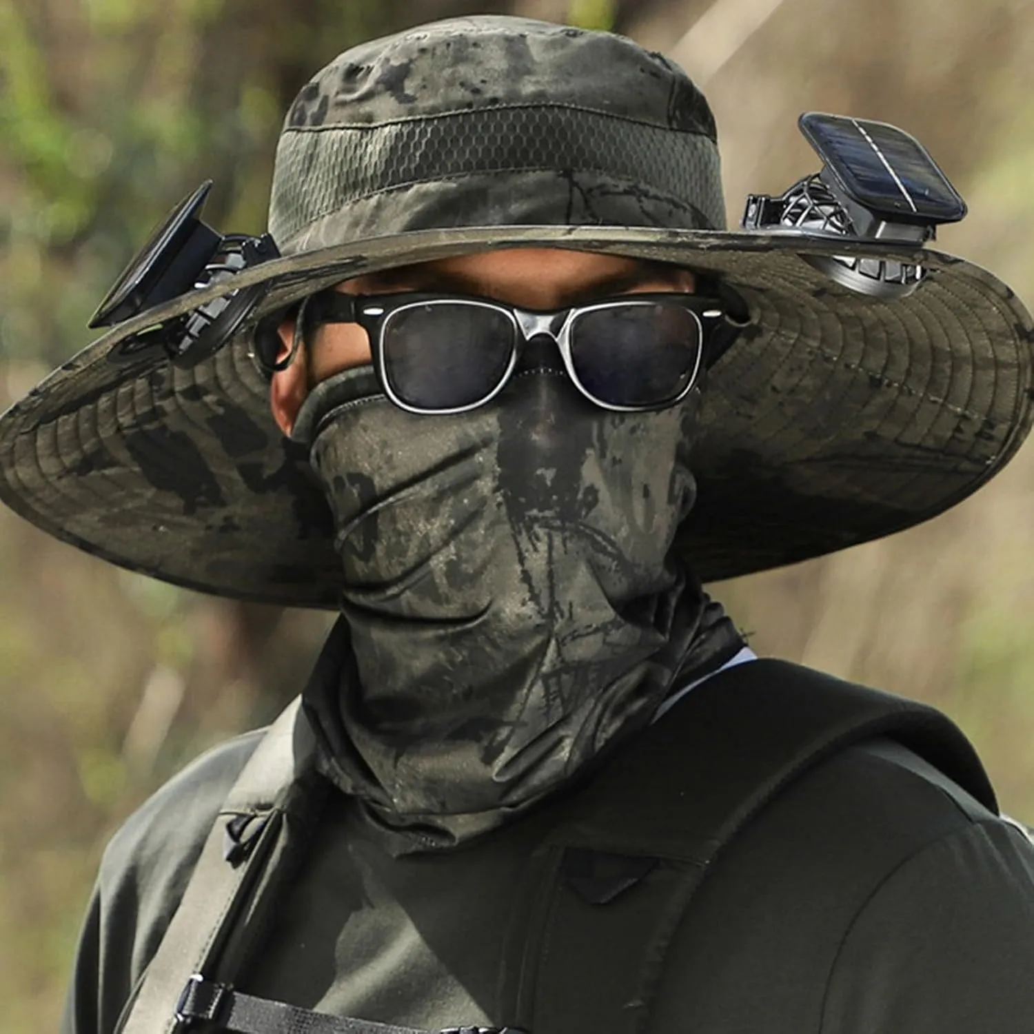 Wide Brim Solar Fan Outdoor Hat, UPF 50  Solar Power Fan Bucket Hat for Fishing Camping Beach Hiking Outdoor