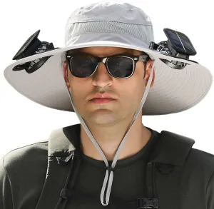 Wide Brim Solar Power Fan Hat, UPF 50  Bucket Hats with Solar Powered Fans for Camping Fishing Outdoor Hiking
