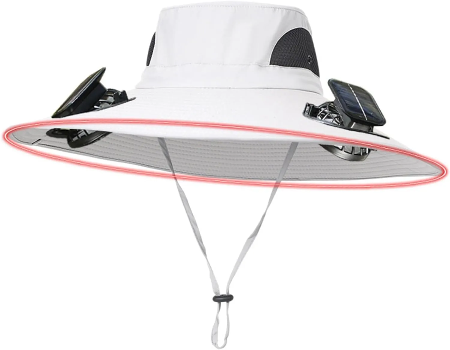 Wide Brim Solar Power Fan Hat, UPF 50  Bucket Hats with Solar Powered Fans for Camping Outdoor Hiking Fishing