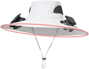 Wide Brim Solar Power Fan Hat, UPF 50  Bucket Hats with Solar Powered Fans for Camping Outdoor Hiking Fishing