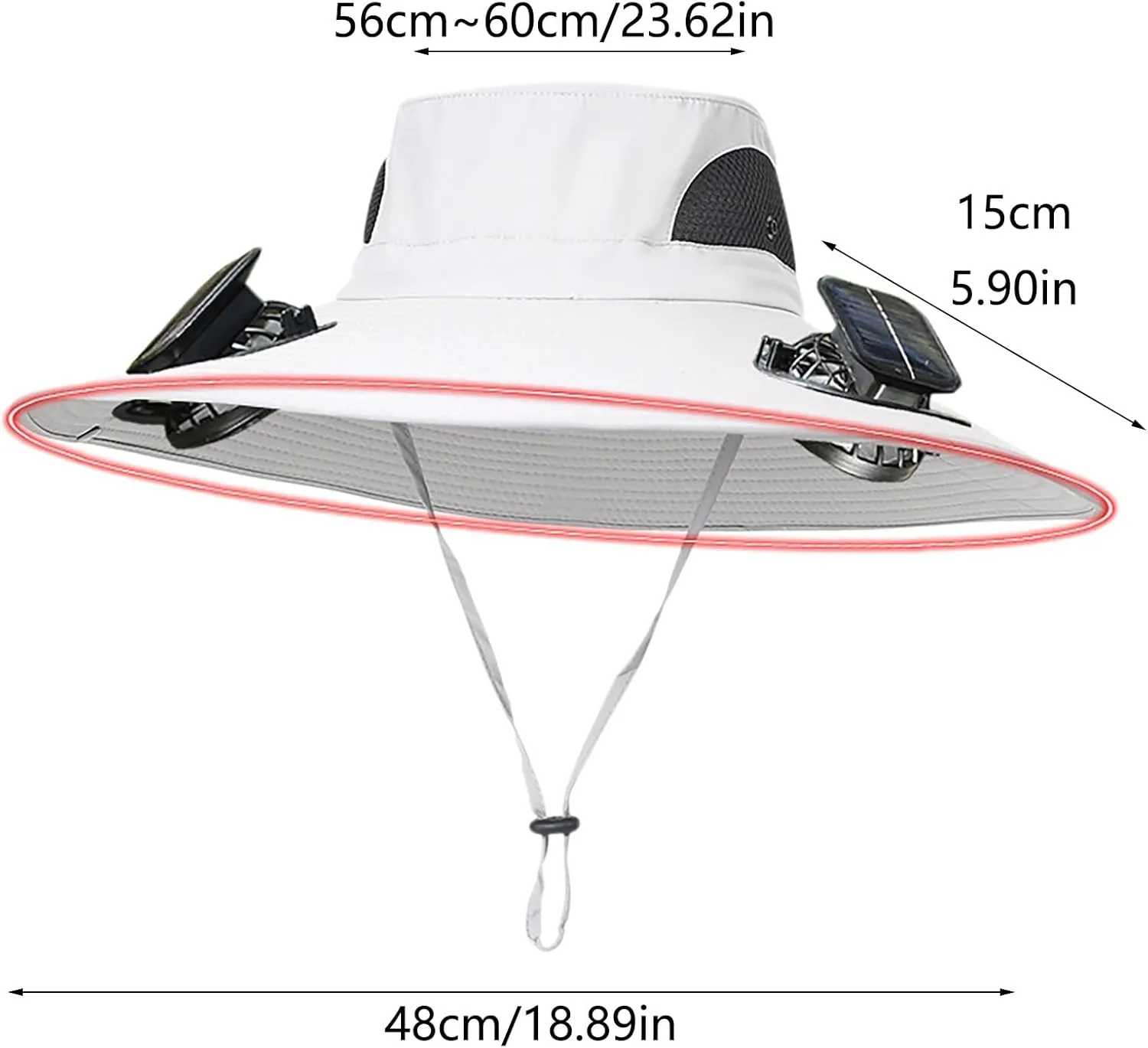 Wide Brim Solar Powered Hat Fan, UPF 50  Solar Fan Sun Hat for Fishing Camping Hiking Outdoor Beach