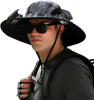 Wide Brim Sun Hat with Fans Solar Power That Blow Cold Air Outdoor Hiking Camping Beach Fishing Bucket Hat for Men Waterproof