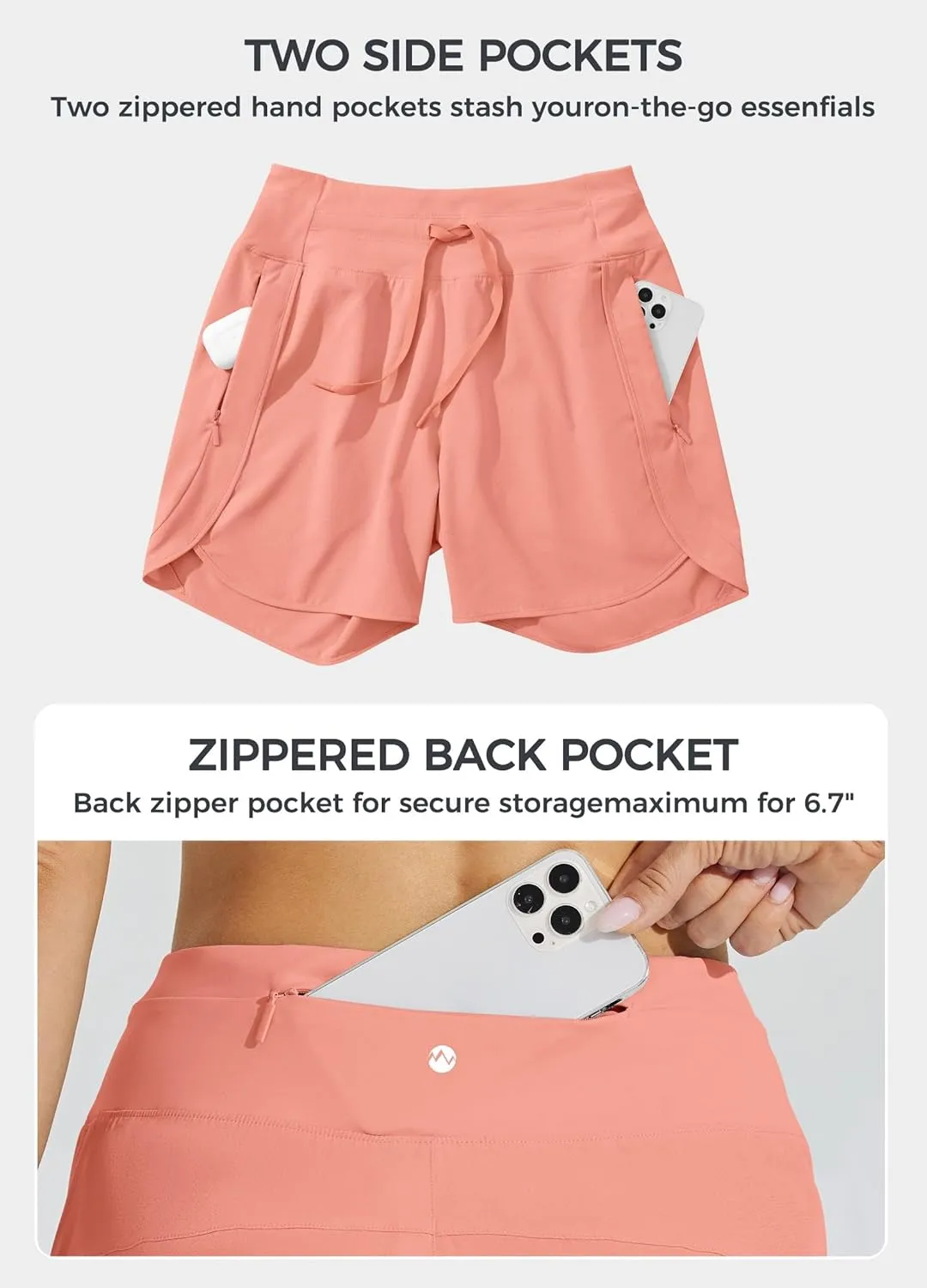 Willit Women's Athletic Running Shorts 5" Quick Dry Workout Hiking High Waisted Active Gym Exercise Zipper Pocket