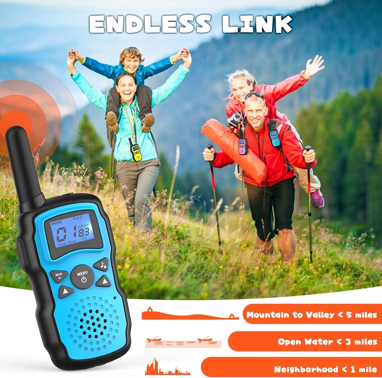 Wishouse Walkie Talkies for Kids 4 Pack,Family Walky Talky Adults Children Radio Long Range,Outdoor Camping Fun Toys Birthday Present Xmas Gifts for 4 5 6 7 8 Year Old Girls Boys No Battery No Charger