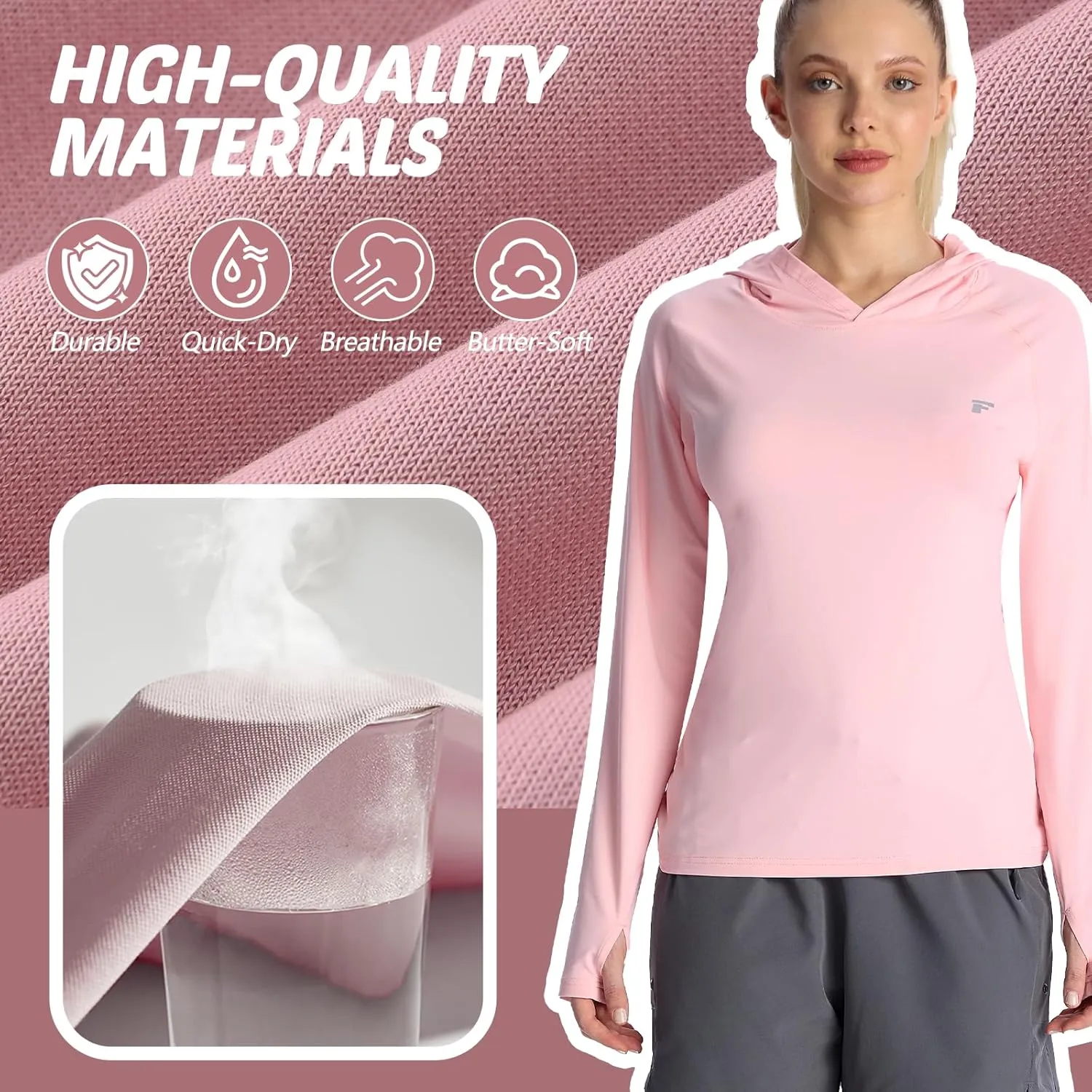 women‘s 2 Pack UPF50  Sun Shirt Long Sleeve Hoodies UV Protection Clothing Hiking Athletic Outdoor Lightweight Shirt