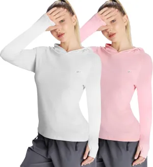 women‘s 2 Pack UPF50  Sun Shirt Long Sleeve Hoodies UV Protection Clothing Hiking Athletic Outdoor Lightweight Shirt