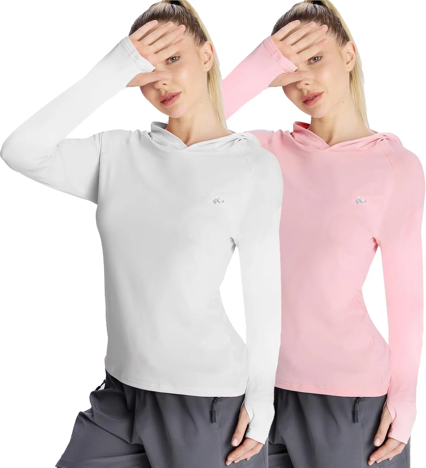 women‘s 2 Pack UPF50  Sun Shirt Long Sleeve Hoodies UV Protection Clothing Hiking Athletic Outdoor Lightweight Shirt