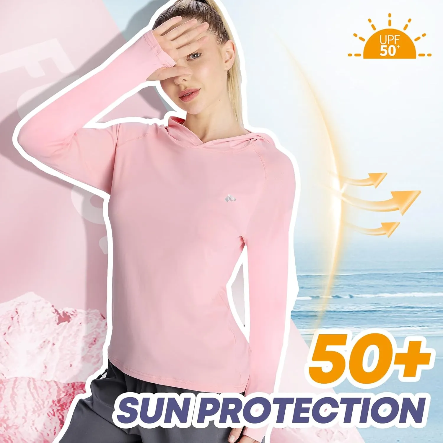 women‘s 2 Pack UPF50  Sun Shirt Long Sleeve Hoodies UV Protection Clothing Hiking Athletic Outdoor Lightweight Shirt